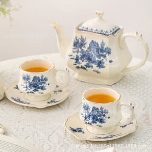French Vintage Coffee Cup and Saucer Set Afternoon Tea Ceramic Teapot Cup Saucer Set English Light Luxury Coffee Cup Saucer Set High Appearance Teapot