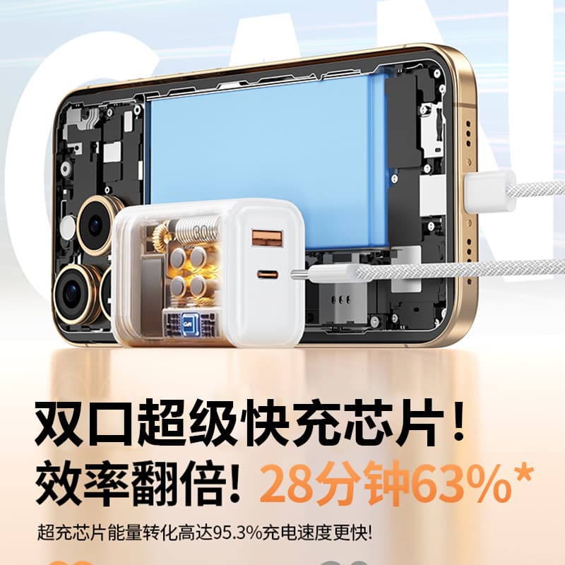 Fast Charger for iPhone 16 Pro Max, iPhone 17 Dual Port GaN Charger with A+C USB-C Cable