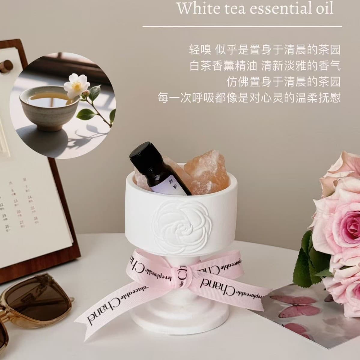 European-style Camellia Crystal Diffuser Stone Aromatherapy Ornament Gift Box for Living Room and Bedroom Fragrance