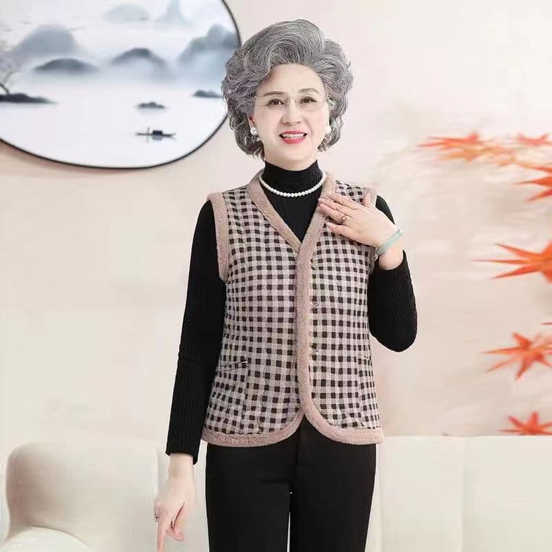 Women's fleece-lined vest, warm inner lining vest for middle-aged and elderly women, thick winter vest for older ladies.