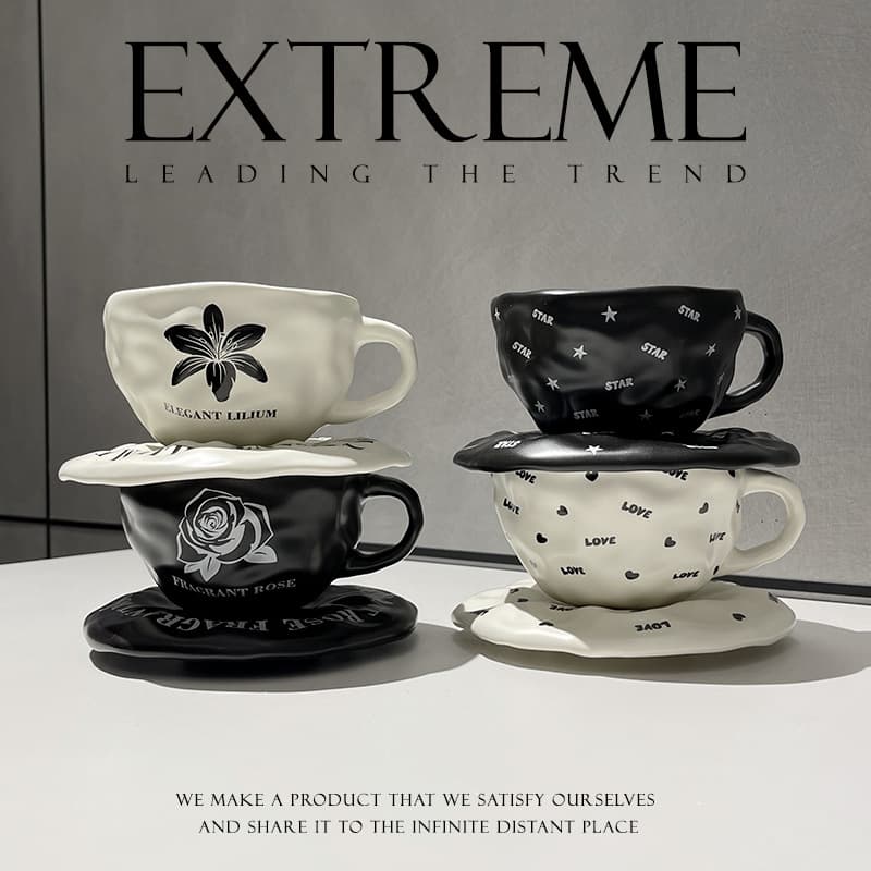 Creative Ceramic Irregular Coffee Cup Saucer, Home Coffee Cup Saucer, Large Capacity Coffee Cup, European Style Coffee Cup Saucer