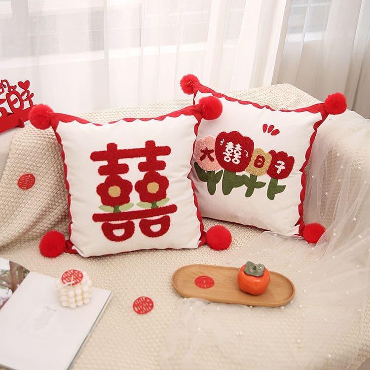 Wedding Room Decoration Double Happiness Throw Pillow Pair Bedroom Living Room Sofa Decorative Back Cushion Wedding Supplies