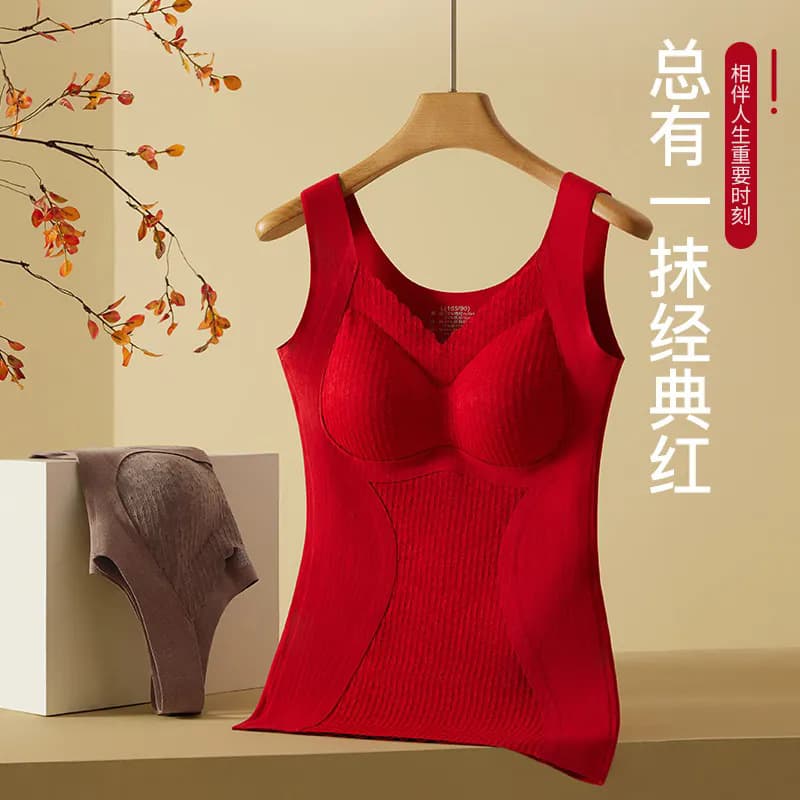 Red warm fleece vest for women born in the Year of the Snake, extra thick and fleece-lined, perfect for winter wear or as a wedding base layer.