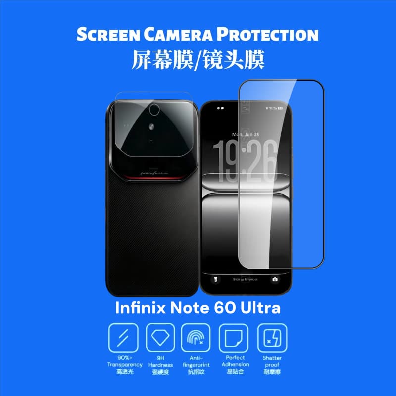 Tempered Glass Screen Protector for Infinix Note 60 Ultra, Full Coverage Glass with Silk Printing, Anti-Spy Transparent Lens Film