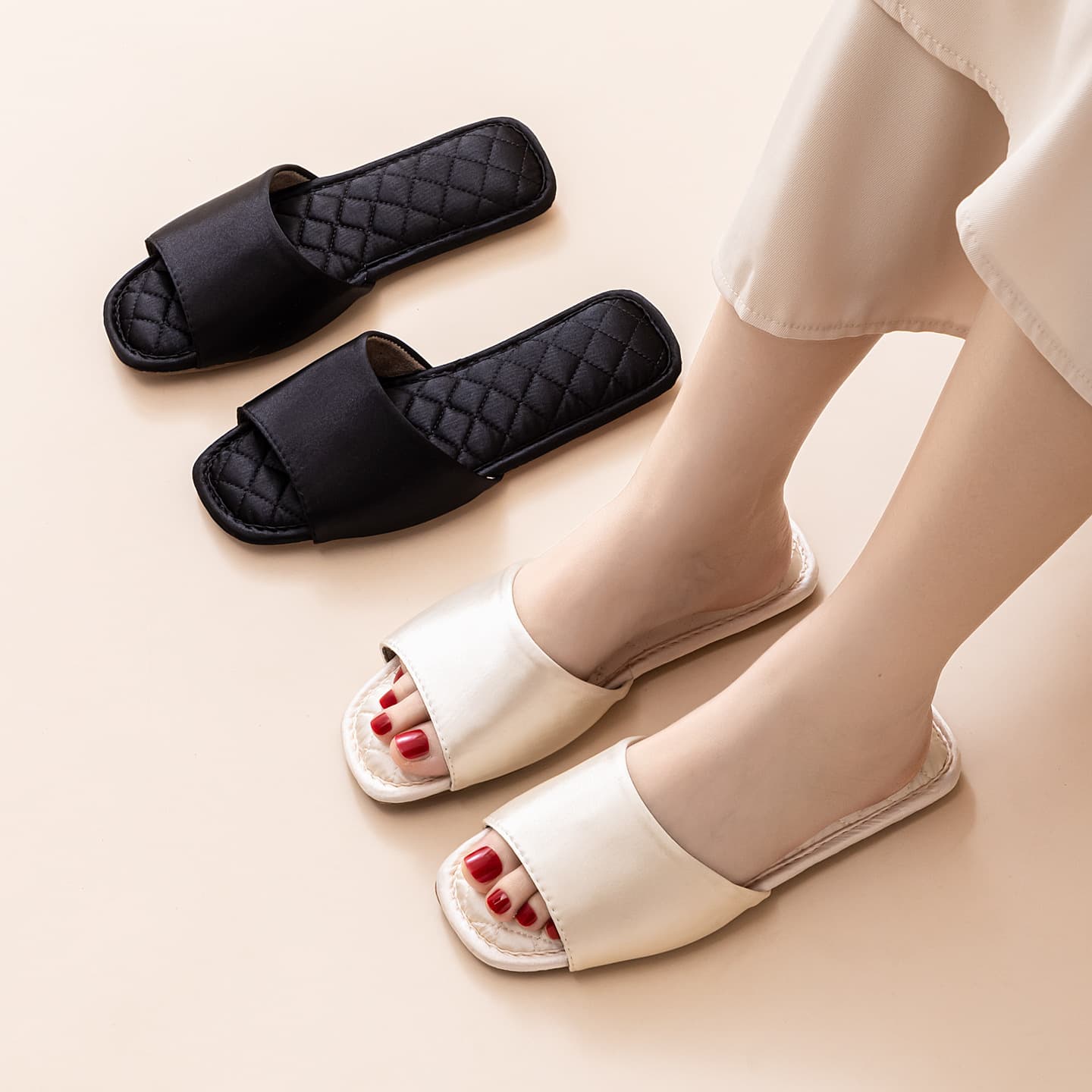 Home Slippers for All Seasons, Premium Satin, Luxurious Wedding Slippers, Festive Wine Red, Bridal Dowry Slippers for Women