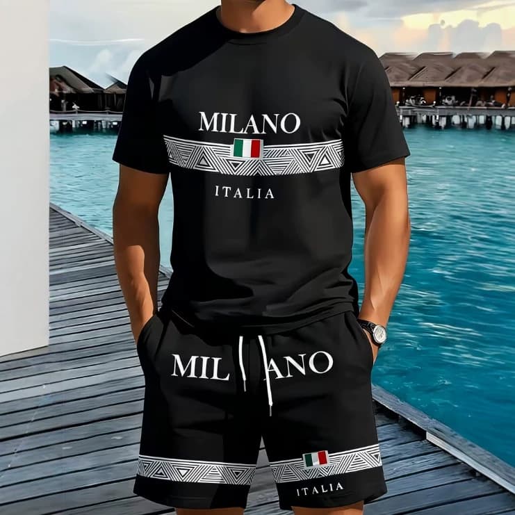 Amazon Bestseller Temu Cross-Border European and American Four-Season T-Shirt and Shorts Set Digital Print Casual Beach Shorts Set