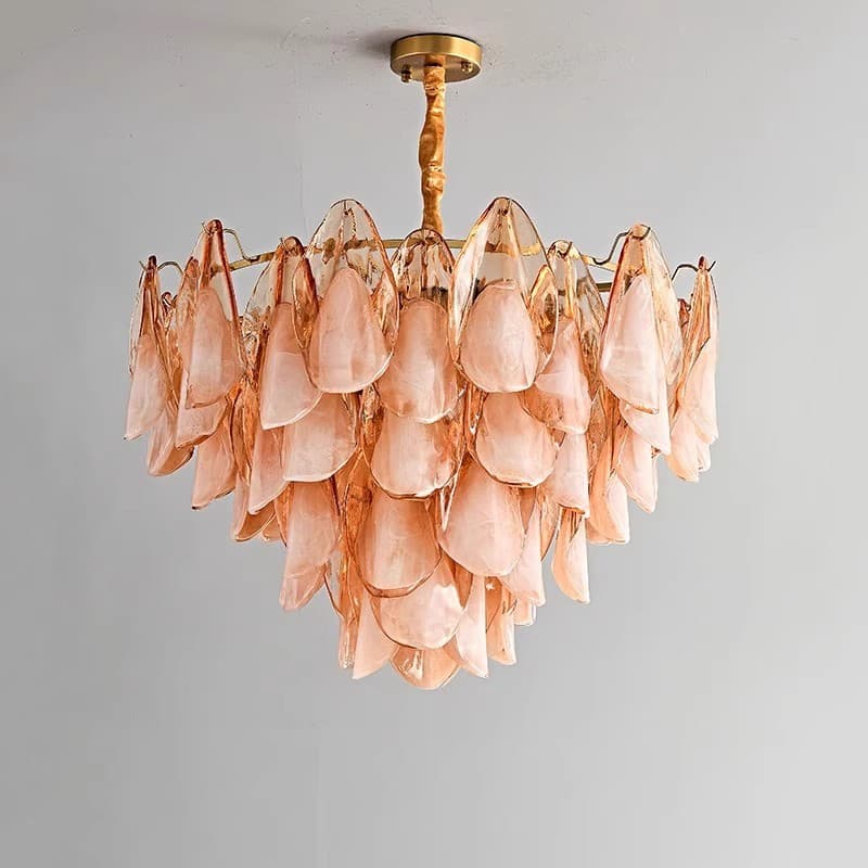 French Murano Glass Living Room Chandelier Amber Petal Handcrafted Glass Vintage Light Luxury Bedroom Dining Room Lamp