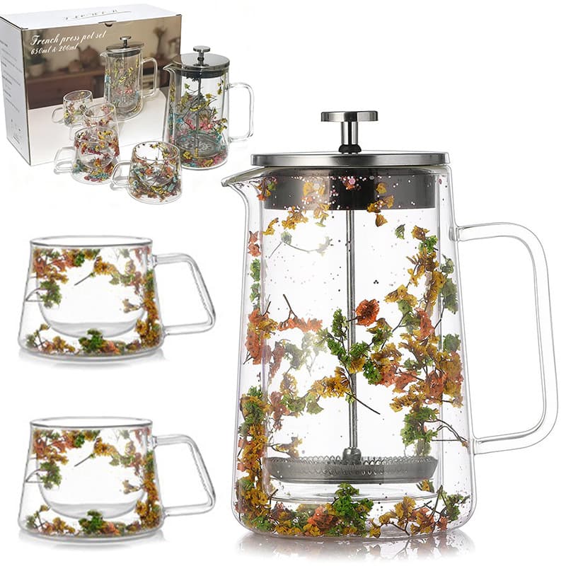 Glass French Press Heat-Resistant Double-Wall Coffee Maker Insulated Coffee Utensil Household Filter Sharing Pot Filter Glass Pot