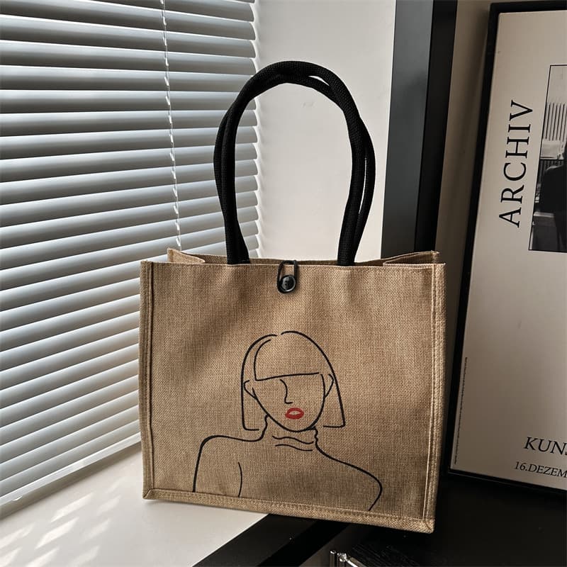 Ethnic Style Linen Bag for Women 2026 New Korean Version Large Capacity Bucket Handbag Korean Linen Shoulder Crossbody Bag