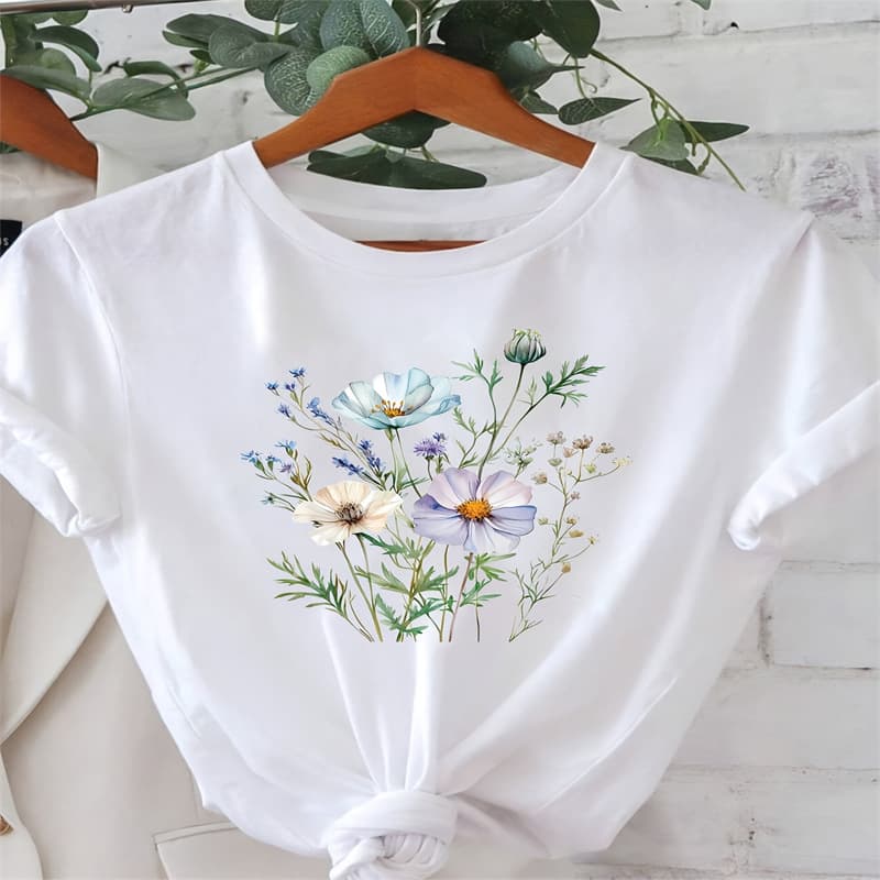 Cross-border spot women's summer T-shirt printing fashion casual cute short-sleeved women's round neck printed short-sleeved T-shirt
