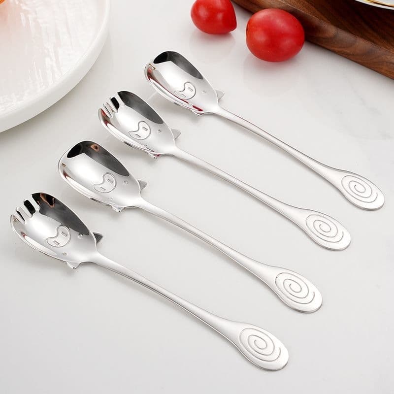 304 Stainless Steel Spoon and Fork Set, High Appearance Baby Spoon, Children's Dining Utensils, Soup Spoon, Cartoon Pig Spoon