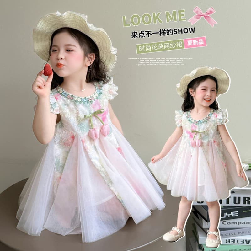 Girls Summer Dress 2026 New Children Mesh Princess Dress Baby Girl Fashionable Dress