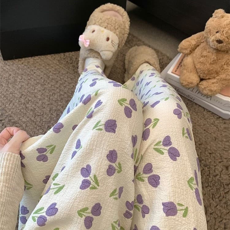 Women's Spring/Autumn Pajama Pants, Bubble Cotton Gauze Thin Plus Size Lounge Pants, Casual Summer Homewear