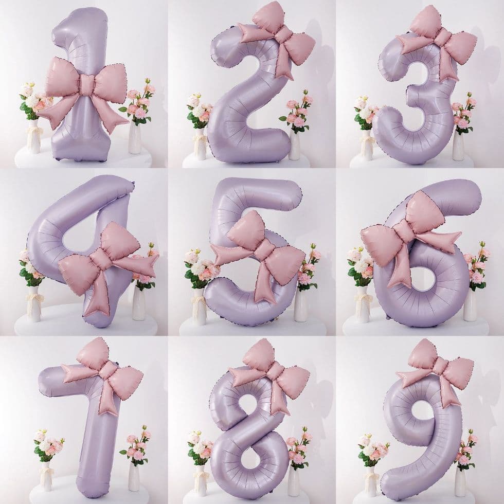 Ins Style Bow 40-Inch Purple Digital Balloon for Kids' Baby First Birthday Party Photo Scene Decoration