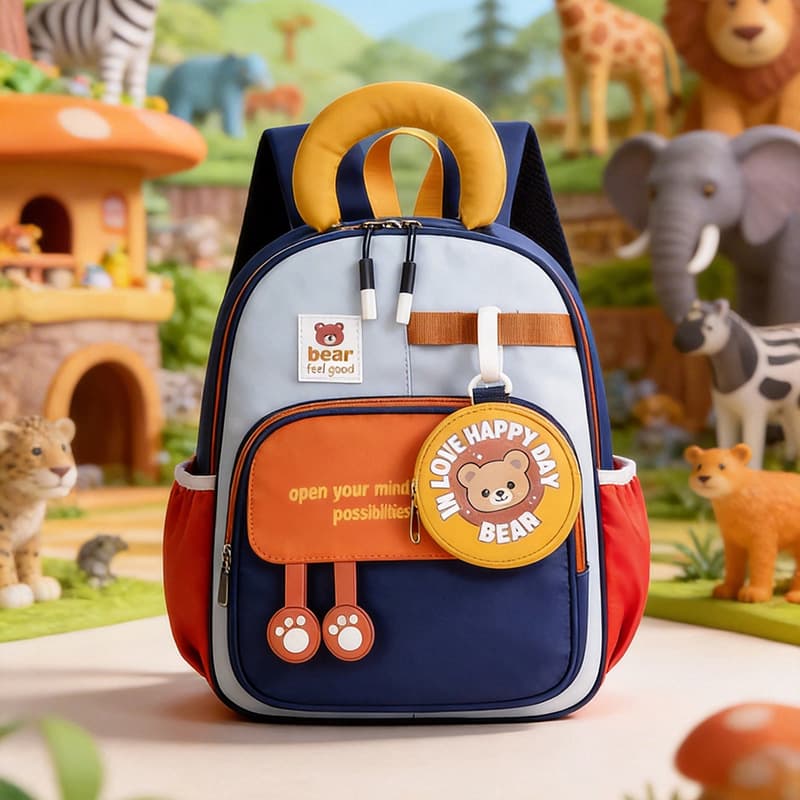 Color-Block Kids Backpack, Cute Lightweight Ergonomic Large Capacity Schoolbag, Kindergarten Travel Backpack Factory Wholesale