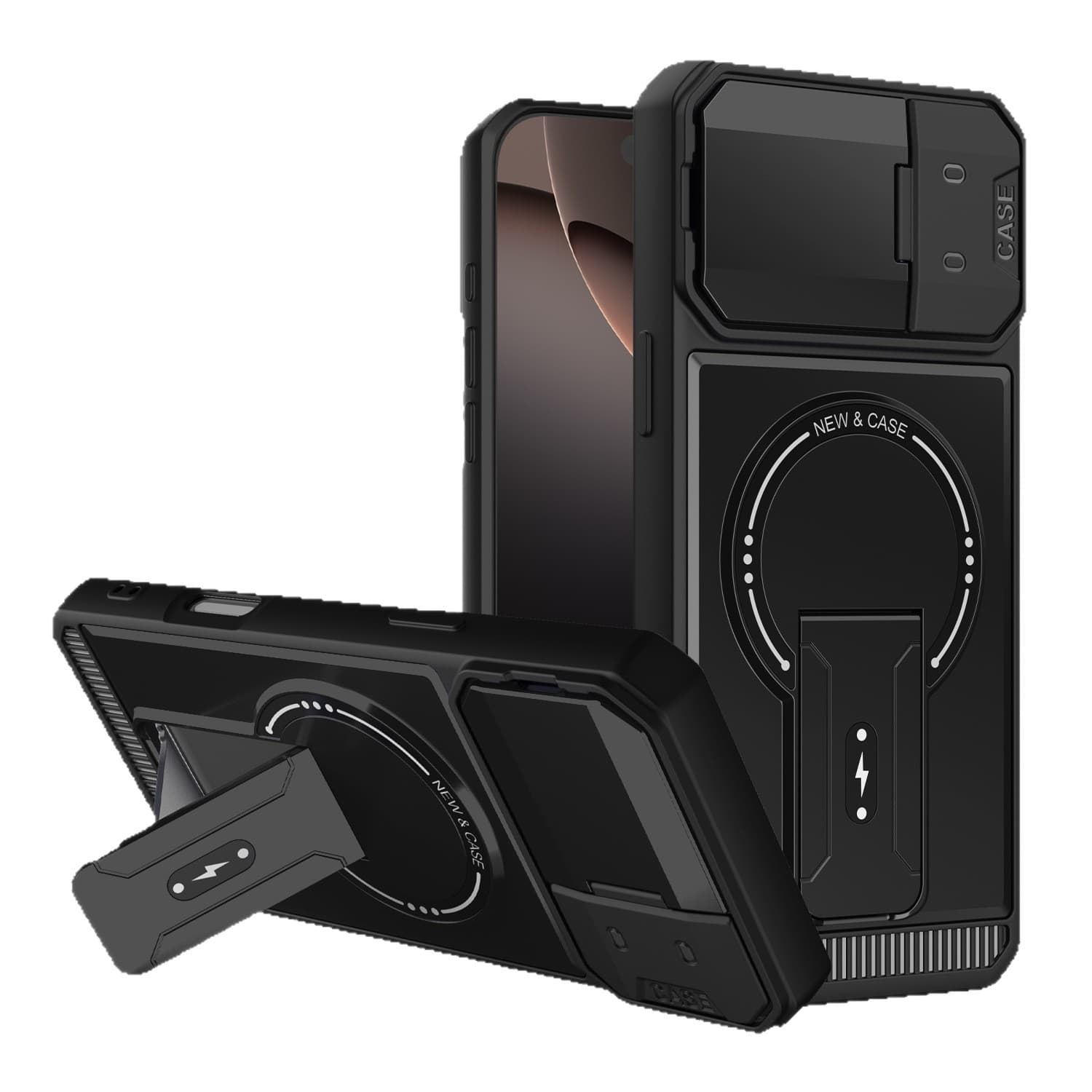 Cross-border Hot-Selling iPhone 17 Pro Max Phone Case Mecha Magnetic Stand Apple 16 Drop-Resistant Protective Cover