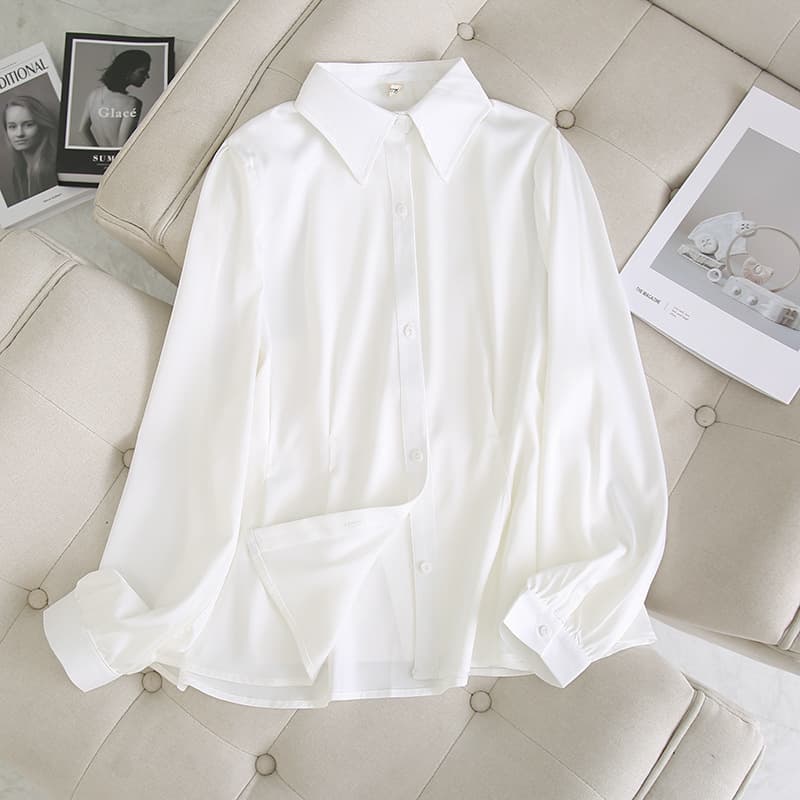 Satin Fabric Plus Size Casual Business Blouse for Women 200lbs New Waist-Tightening Elegant Shirt Oversized