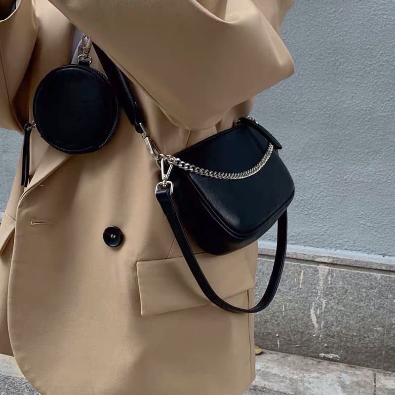 Trendy Street Style Women's Shoulder Bag Wide Strap Chain Crossbody Bag Versatile PU Material Medium Size for Daily Use