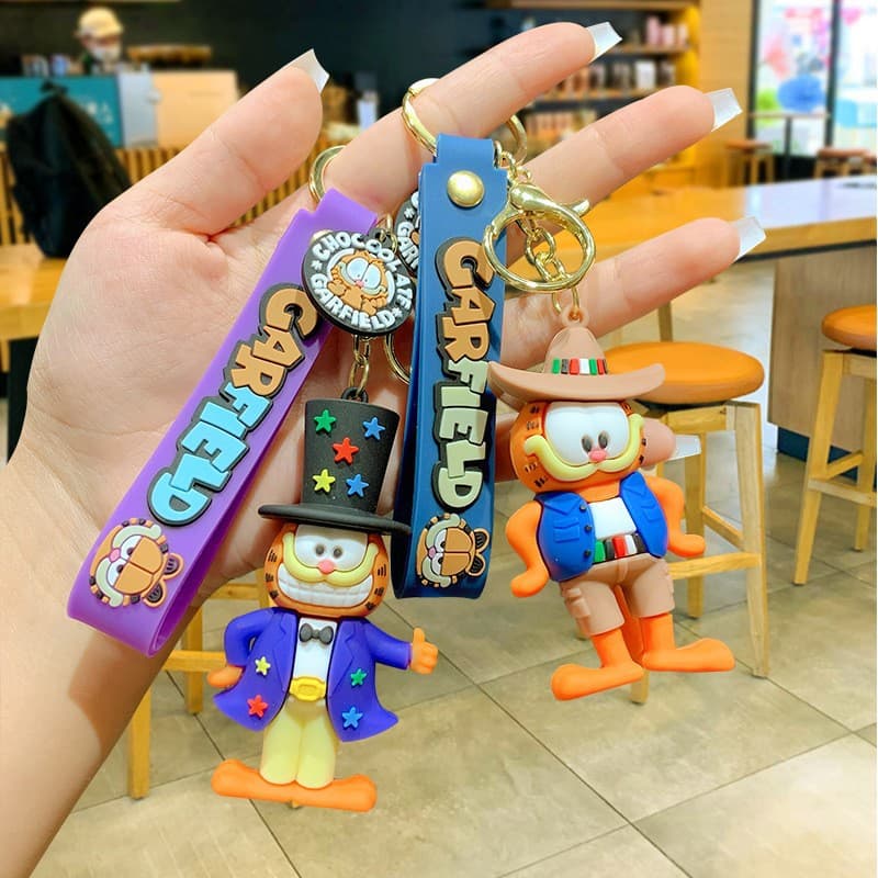 Cartoon Garfield PVC Keychain Cute Cat Doll Pendant Creative Bag Charm Keychain Small Gift