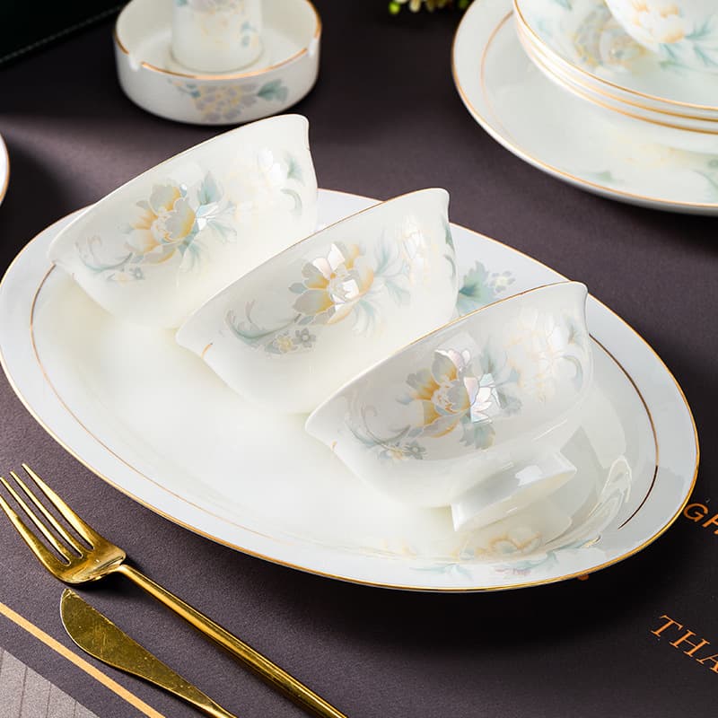 Jin Shang Tian Hua Jingdezhen Ceramic Bowl Household High-Foot Rice Bowl Gold-Rimmed Dinnerware Bowl Vegetable Plate Home Chinese-Style Bowl