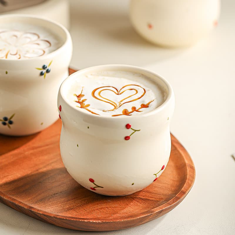 Simple Fruit-Patterned Handheld Cup, Stylish Handleless Ceramic Cup, Mug, Couple's Water Cup, Coffee Cup, Dessert Cup