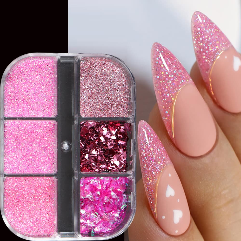 New Cross-Border Nail Glitter 6-Grid Platinum Iridescent Glitter Powder, Sequins, Pearl Powder, Nail Glitter Wholesale