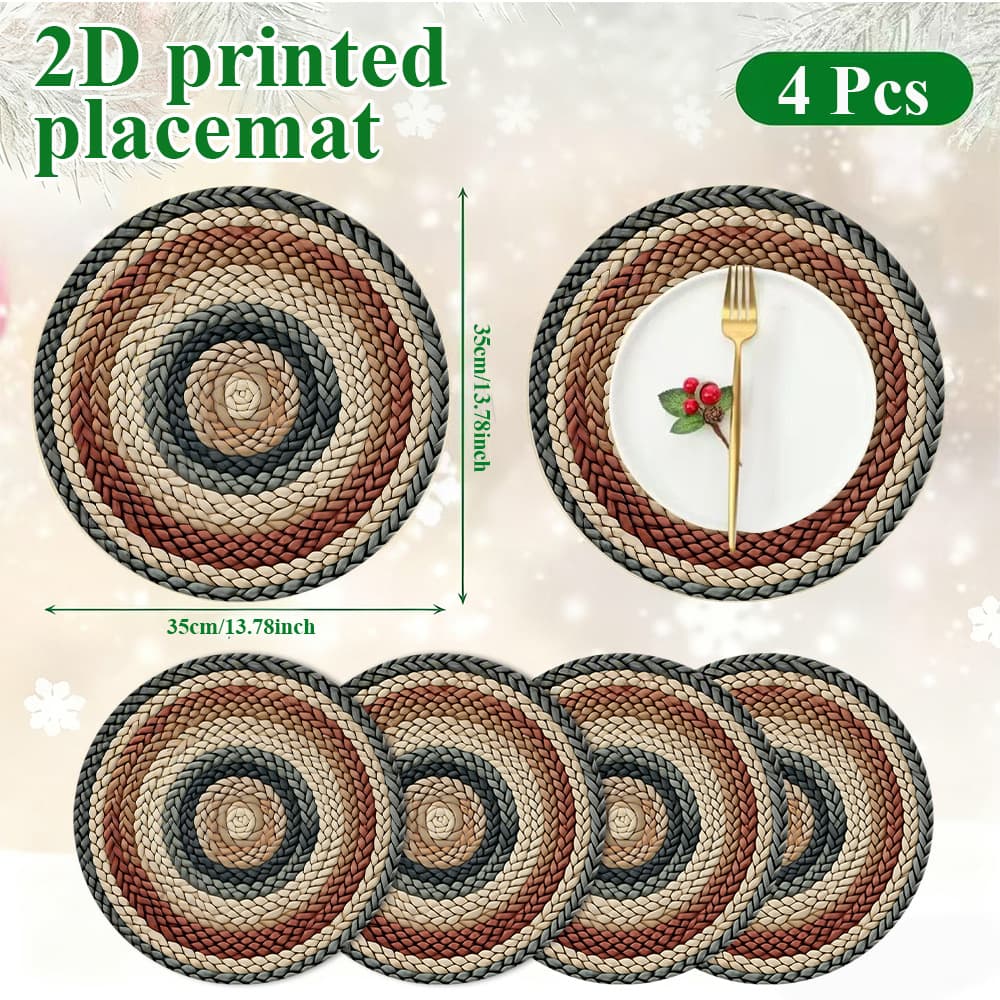 Cross-border hot-selling non-slip 2D printed round placemats, Bohemian style, custom-made linen placemats with labels and dropshipping.