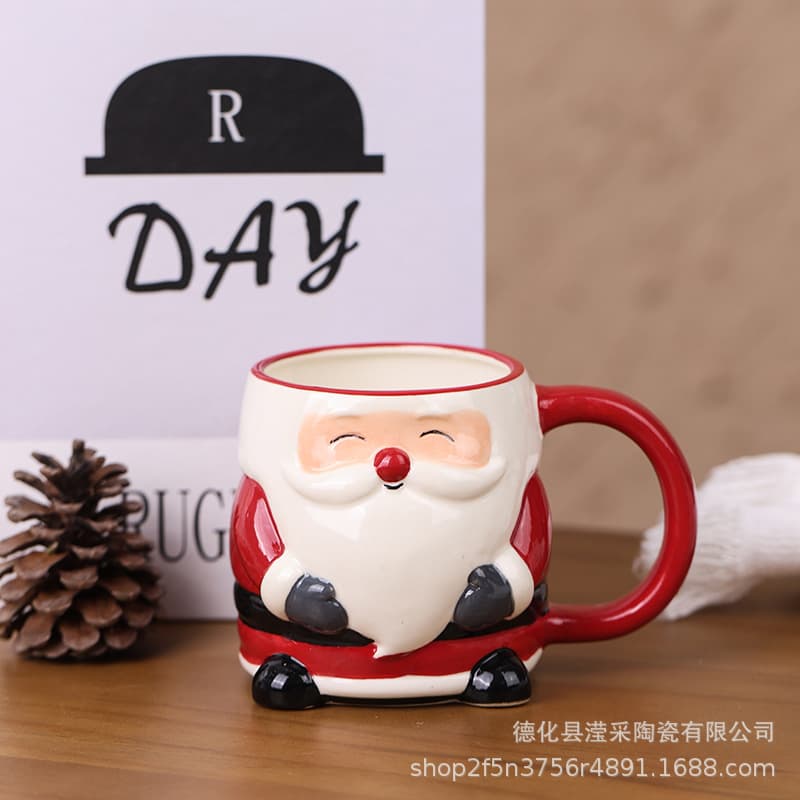 In Stock Export Hot Sale Ceramic Santa Claus Mug American Coffee Cup Hand-Painted Creative Cup Christmas Gift