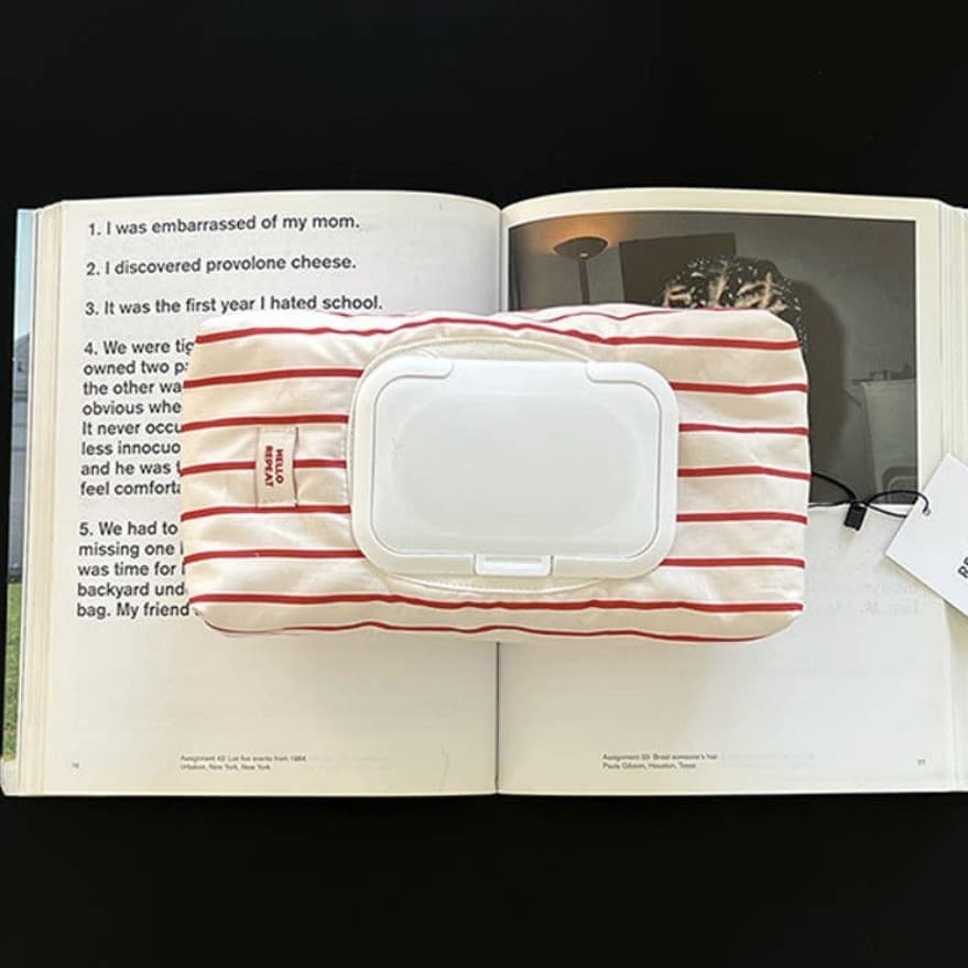 Korean Ins Style Color Block Stripe Cloth Wet Wipe Pouch Portable Flip-top Pull-out Tissue Bag Wet Wipe Storage Pouch