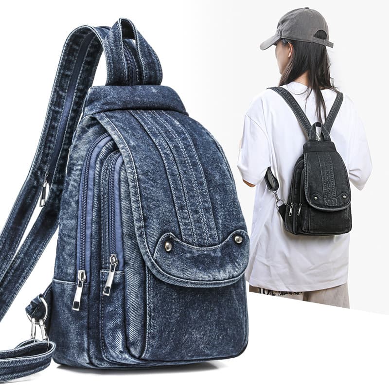 2026 New Large-Capacity Korean Retro Denim Women's Shoulder Crossbody Backpack