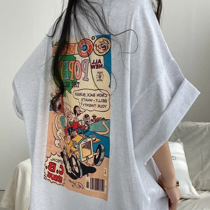 Clothing 4-Color T-Shirt Women 100% Cotton Cartoon Short Sleeve Korean Loose Oversized Half Sleeve