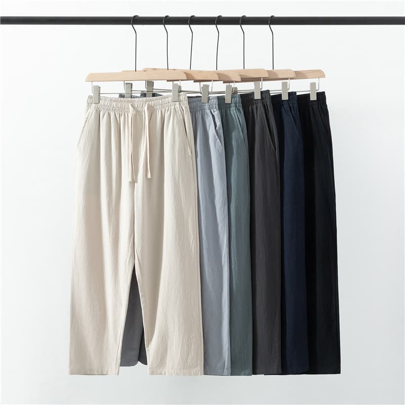 Xingshang New Cotton Linen Casual Pants for Men, Plus Size, Elastic Cuff, Ankle-Length, Loose Linen Wide-Leg Pants, Chinese Style Harem Pants