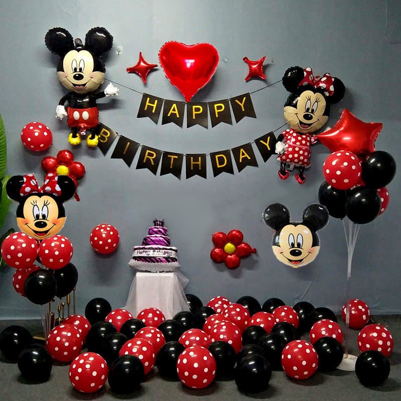 Large 115cm Mickey and Minnie Birthday Balloon Set Cartoon Shaped Mickey Mouse Birthday Party Balloons Wholesale