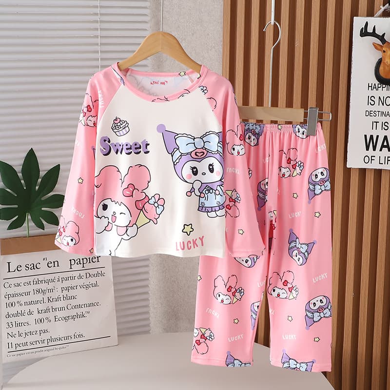 Kids Pajamas Homewear Set Girls Big Kids Cartoon Print Long-Sleeve Spring Autumn Pajamas Summer Air Conditioning Wear