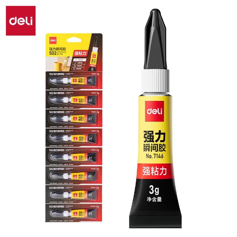 deli 7146 Glue 502 Super Glue Quick-Drying Adhesive 3g Strong Glue All-Purpose Adhesive