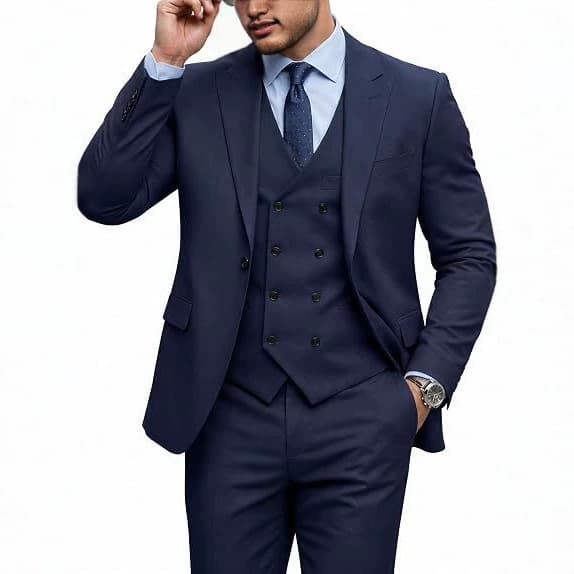 Men's three-piece slim fit suit, single-breasted lapel collar, solid color business jacket, double-breasted vest and trousers