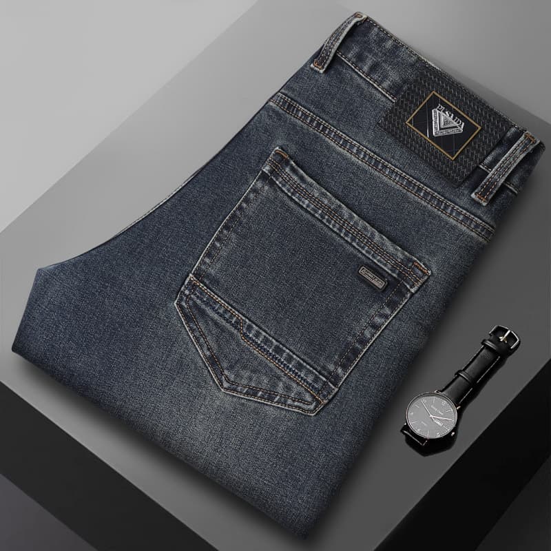 Vintage Blue Slim-Fit Versatile Jeans for Men, European Style Casual Trendy Brand Stretch Skinny Pants, Korean Style Men's Clothing for Autumn and Winter