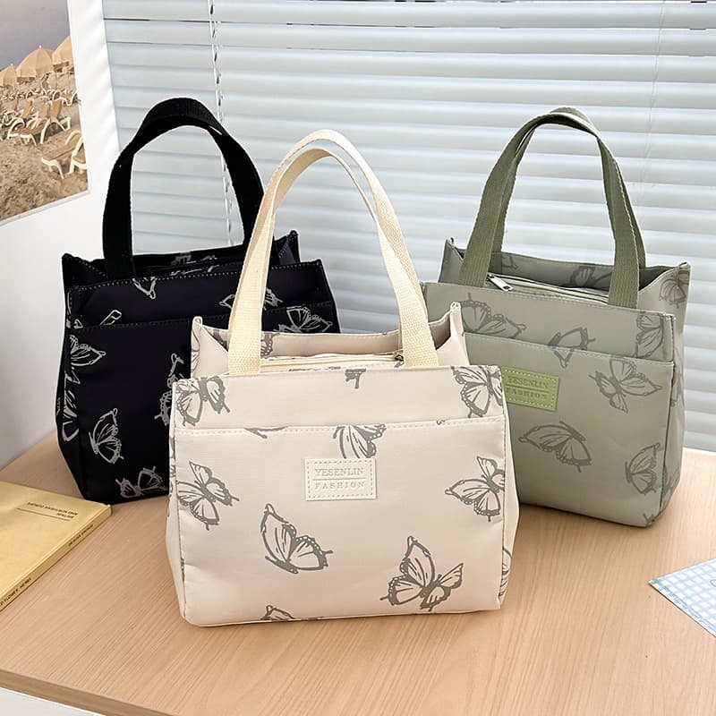 New Japanese Style Ins Butterfly Handbag for Women, High-Appeal Mom Going Out Tote Bag, Office Worker Lunch Box Bento Bag