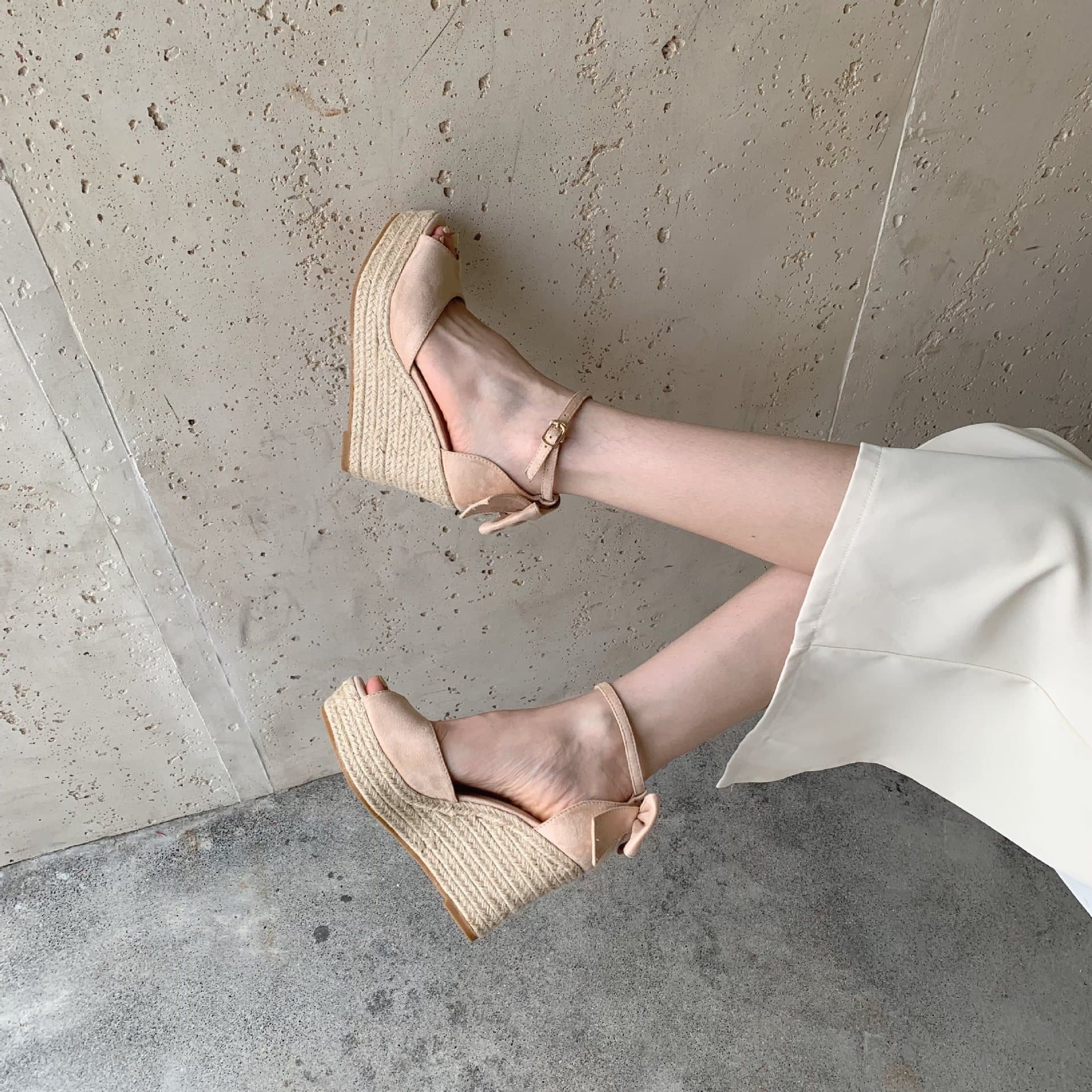 2026 Summer New Fish Mouth Suede Waterproof Platform Thick Bottom Hemp Rope Woven Wedge Sandals 10CM Ultra High Heel Women's Shoes