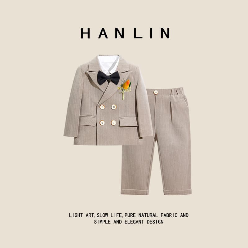 Children's Suit Set Autumn/Winter Fleece-Lined Wedding Performance Outfit British Boy Tuxedo