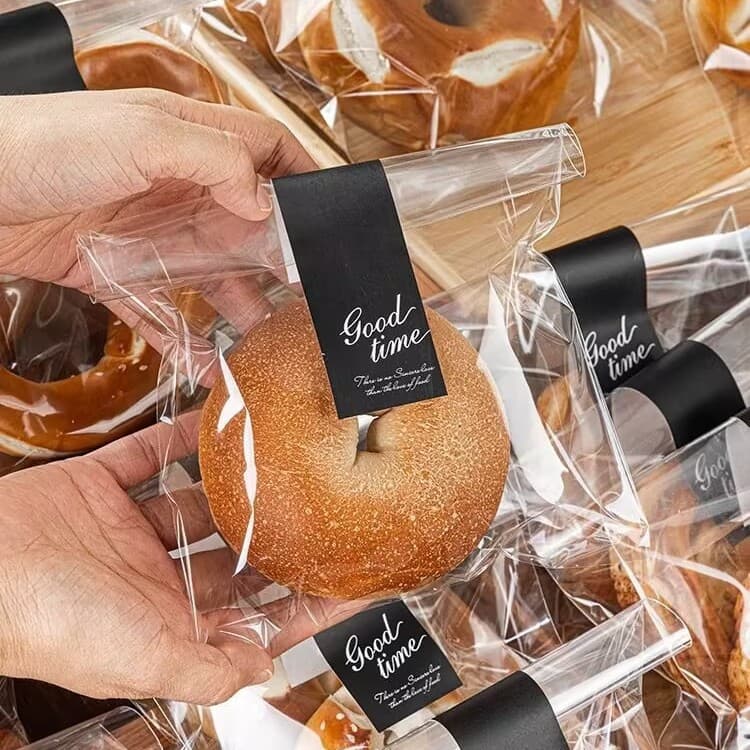 Bagel Packaging Bag Transparent Bread Plastic Flat Pouch Toast Dorayaki Bread Baking Single Egg Tart Self-Sealing