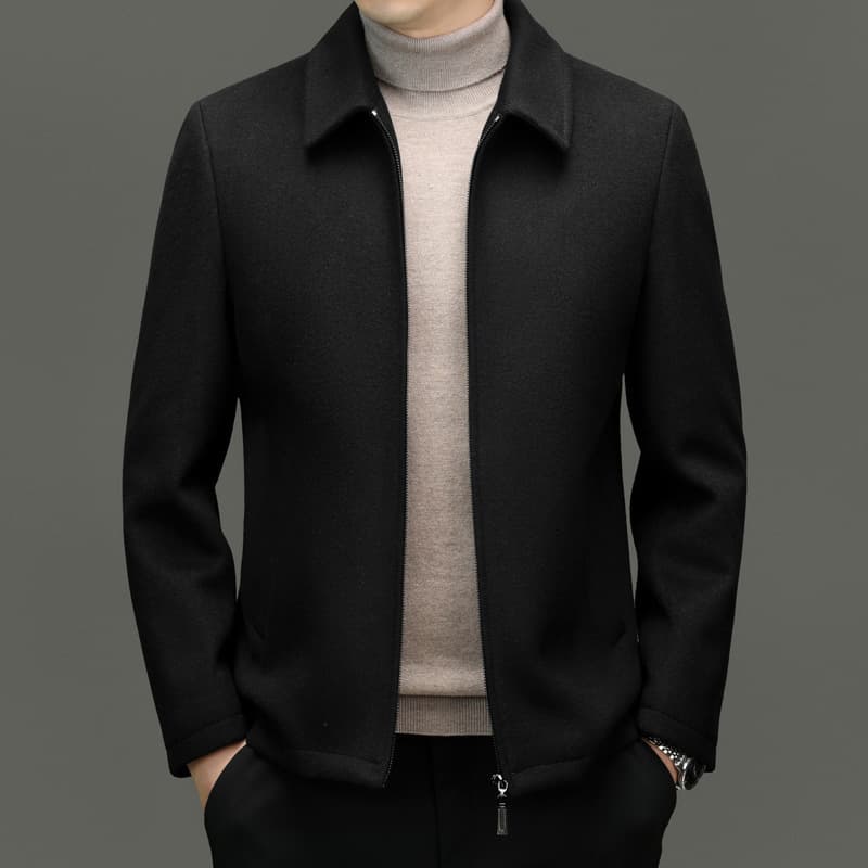 Brand Men's Wool Coat for Middle-Aged and Elderly, Winter Merino Woolen Overcoat, Plus Size Warm Turn-Down Collar Minimalist Jacket