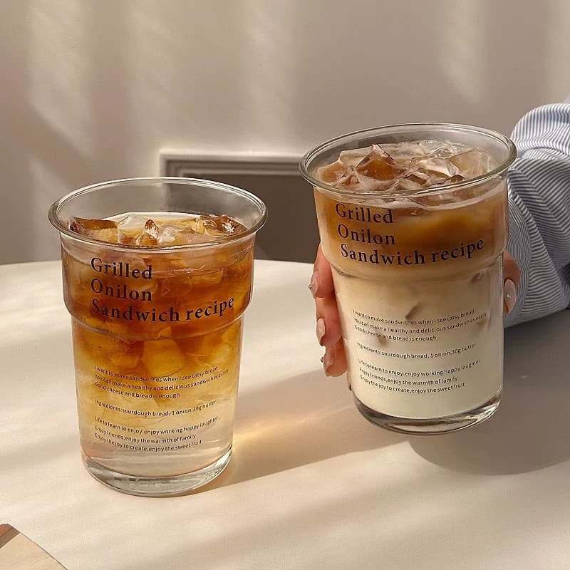 Korean Ins Large Capacity Letter Coffee Cup Glass Water Cup Milk Breakfast Cup Cold Drink Juice Cup Creative