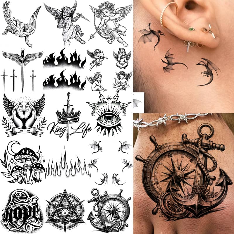 Cross-border new product Angel Totem Spear Tattoo Sticker Back of Hand Tattoo Sticker TKTemu European and American Amazon Tattoo