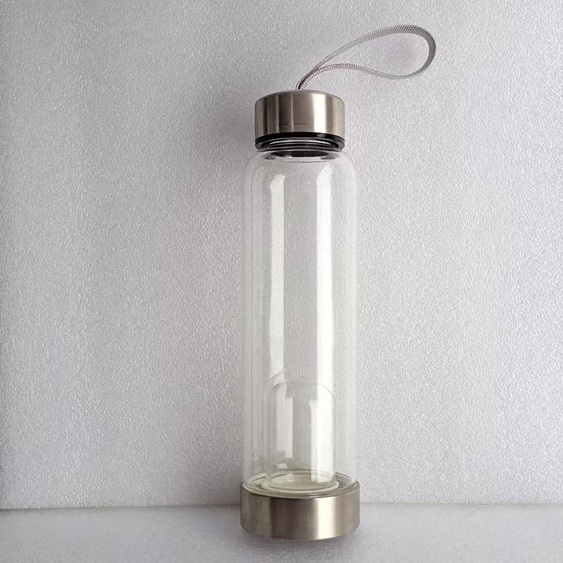 Cross-border Natural Energy Crystal Stone Glass Cup Portable Travel Water Bottle with Lid and Handle Straight Cup Custom