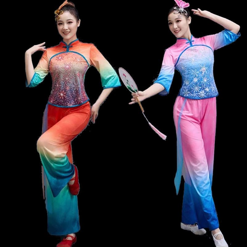 New Square Dance Costume Set, Classical Performance Stage Dress, Ethnic Fan Dance, Opening Ceremony Performance Outfit