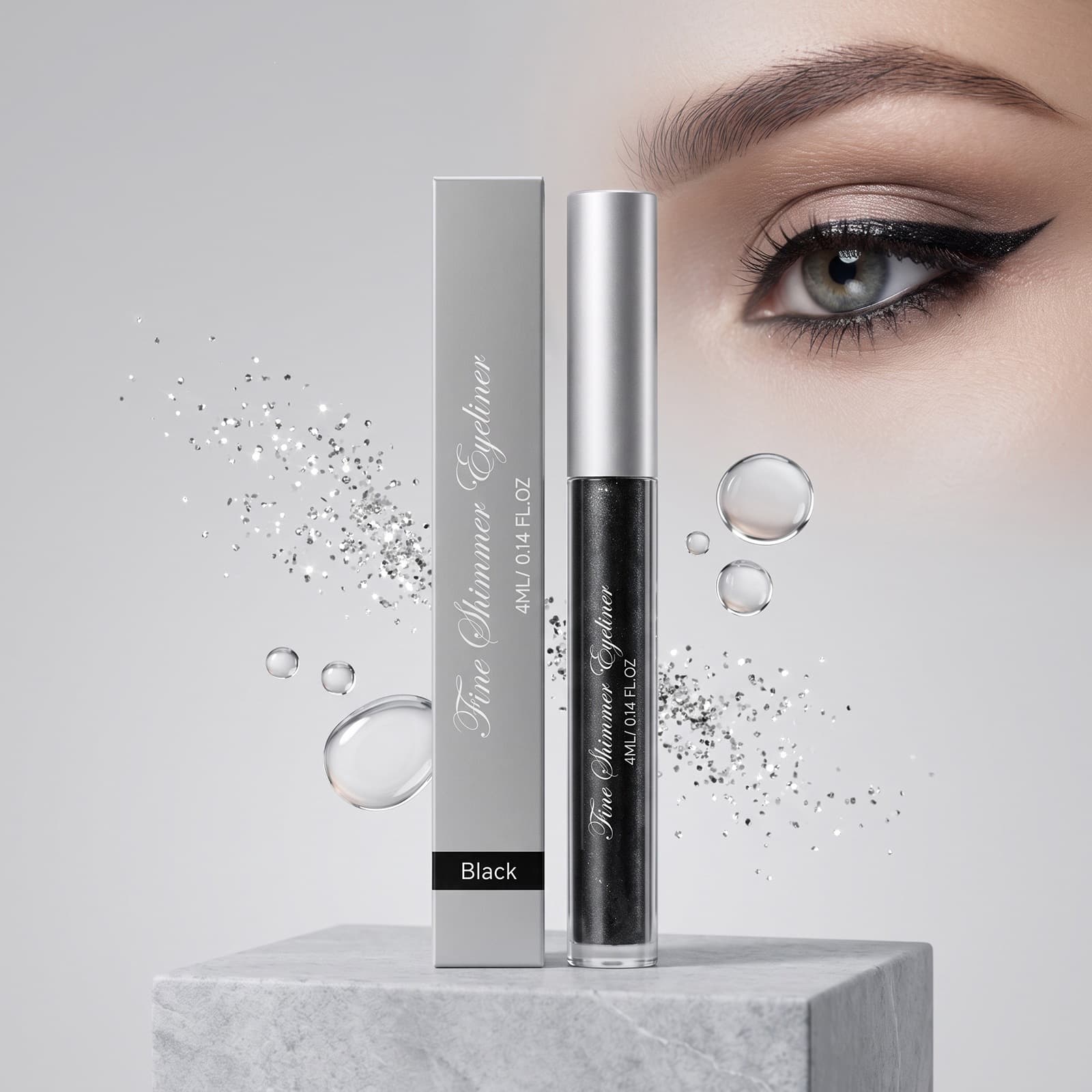 Shimmer Liquid Eyeliner Eyeshadow (Galaxy Black) Fine Shimmer, Smudge-Proof, Natural Definition, Smooth Application, Cross-Border Exclusive