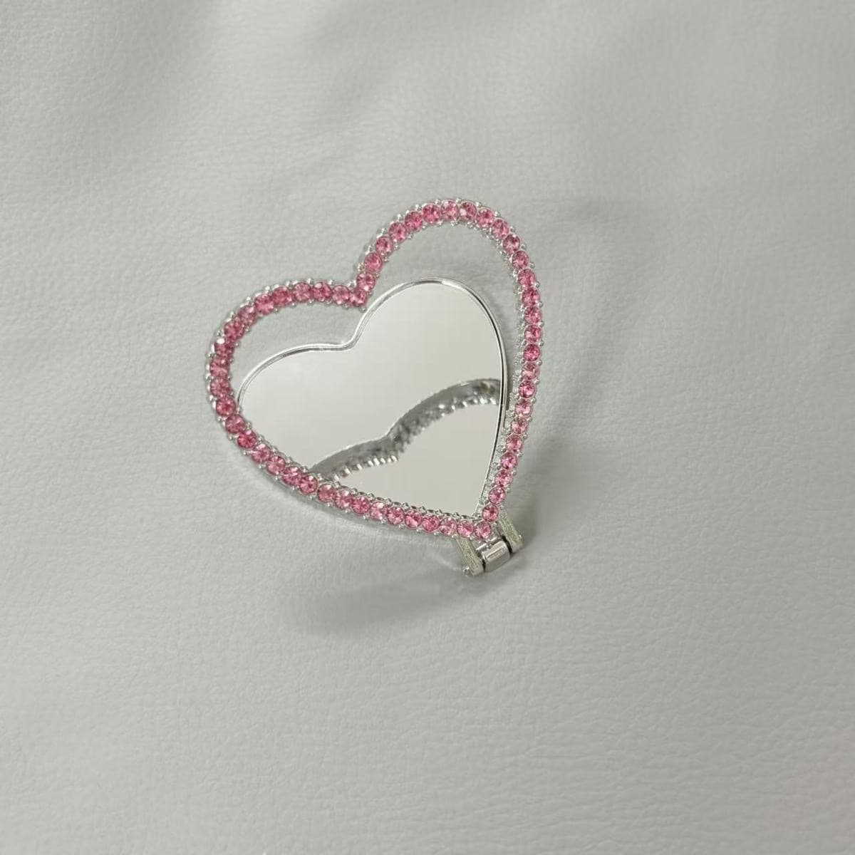 Love mirror sticker adhesive mobile phone folding stand inlaid with diamond heart-shaped glass mirror make-up mirror fulcrum with adhesive backing