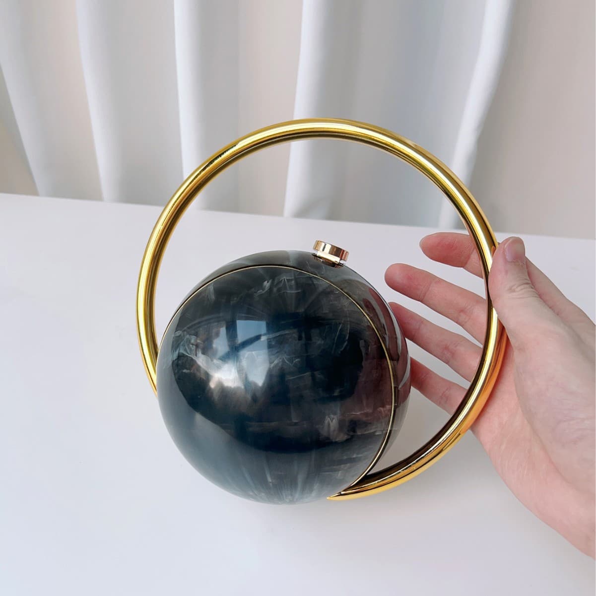 2025 New Spherical Evening Bag Electroplated Handle High-End Handbag Marble Pattern Simple Catwalk Wholesale Bag