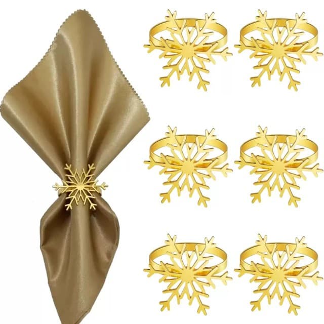 Cross-border golden snowflake Christmas napkin rings hotel table setting decoration alloy napkin buttons napkin rings wholesale